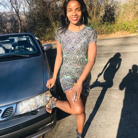 COLLETTE DINNIGAN Heavy BEADED Rhinestone DRESS 1 - Picture 7 of 8